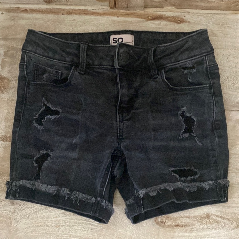 Girls black denim shorts
